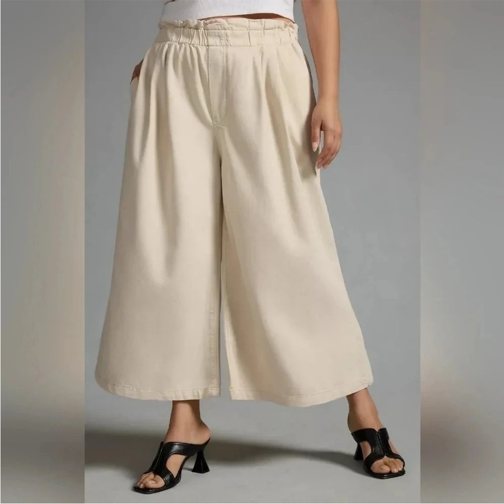 Anthropologie Pilcro High-Rise Cropped Wide Leg Paperbag Jeans Cream XL - Picture 11 of 11